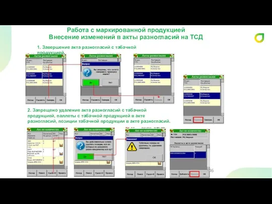 Работа с маркированной продукцией Внесение изменений в акты разногласий на ТСД 2.