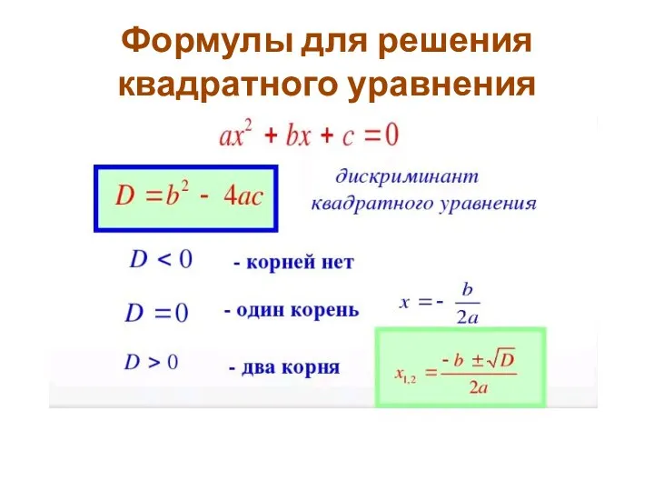 Формулы для решения квадратного уравнения