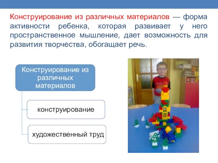 Конструирование из различных материалов — форма активности ребенка, которая развивает у него