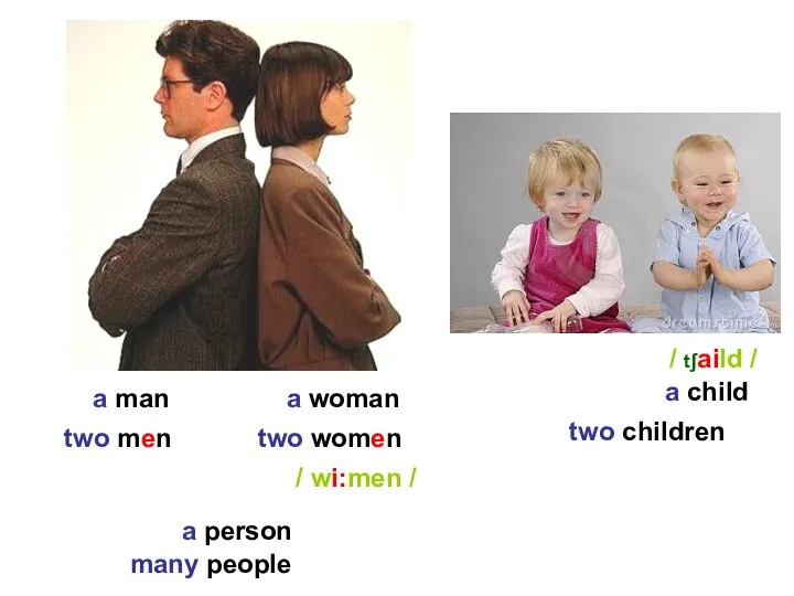 a man two men a woman two women / wi:men / a