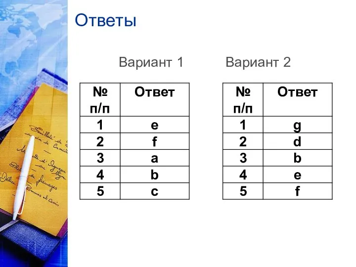 Ответы Вариант 1 Вариант 2