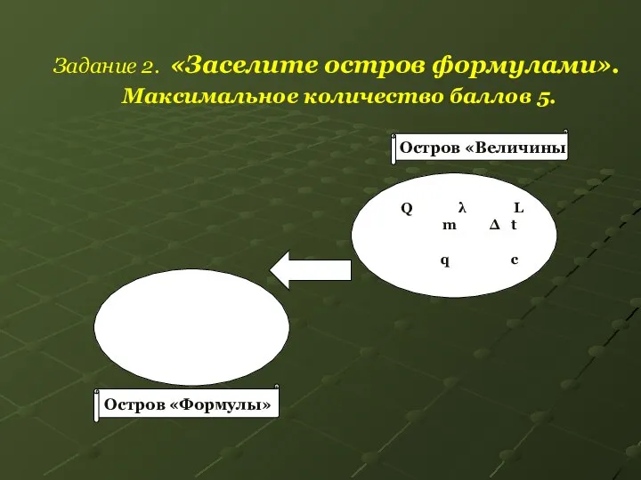 Задание 2. «Заселите остров формулами». Максимальное количество баллов 5. Остров «Величины Q