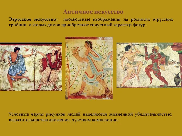 Античное искусство Этрусское искусство: плоскостные изображения на росписях этрусских гробниц и жилых