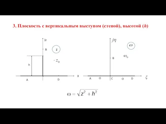 3. Плоскость с вертикальным выступом (стеной), высотой (h) A B h D