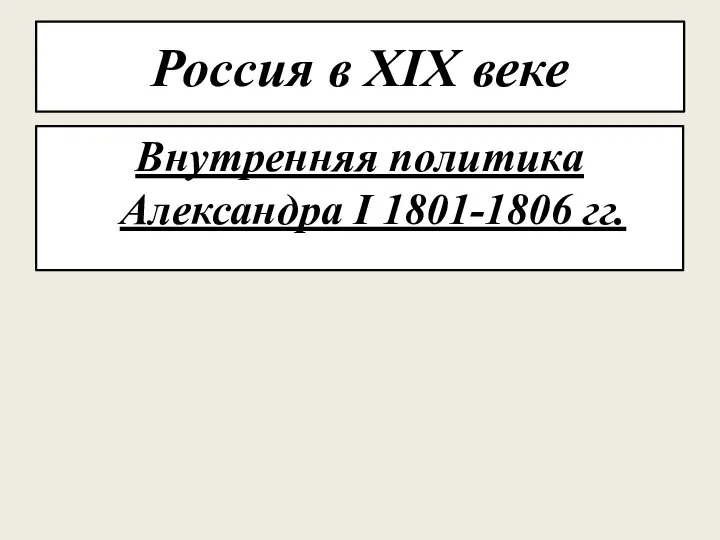 Россия в XIX веке Внутренняя политика Александра I 1801-1806 гг.