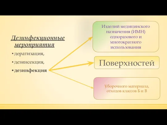 Дезинфекционные мероприятия дератизация, дезинсекция, дезинфекция Поверхностей Изделий медицинского назначения (ИМН) одноразового и