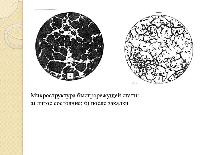 Микроструктура быстрорежущей стали: а) литое состояние; б) после закалки