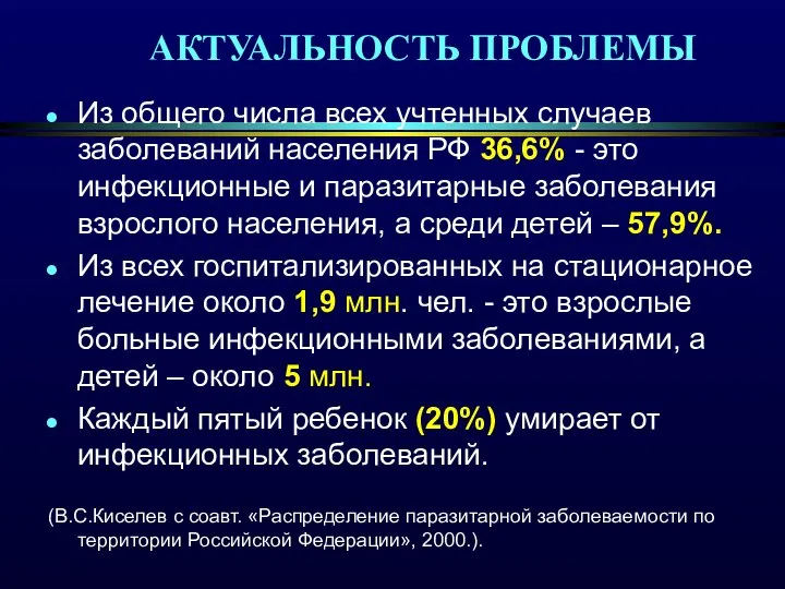 АКТУАЛЬНОСТЬ ПРОБЛЕМЫ Из общего числа всех учтенных случаев заболеваний населения РФ 36,6%