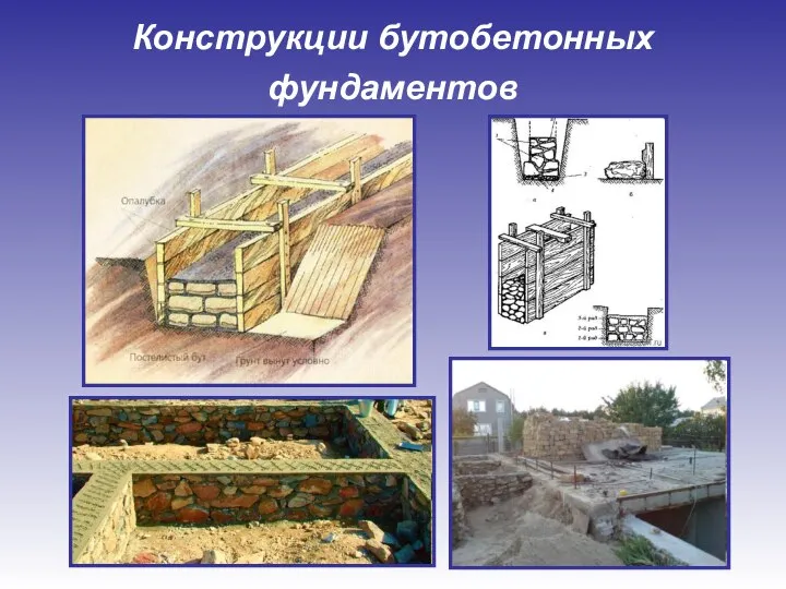 Конструкции бутобетонных фундаментов