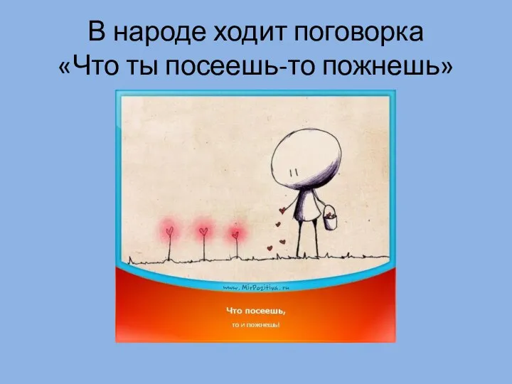 В народе ходит поговорка «Что ты посеешь-то пожнешь»