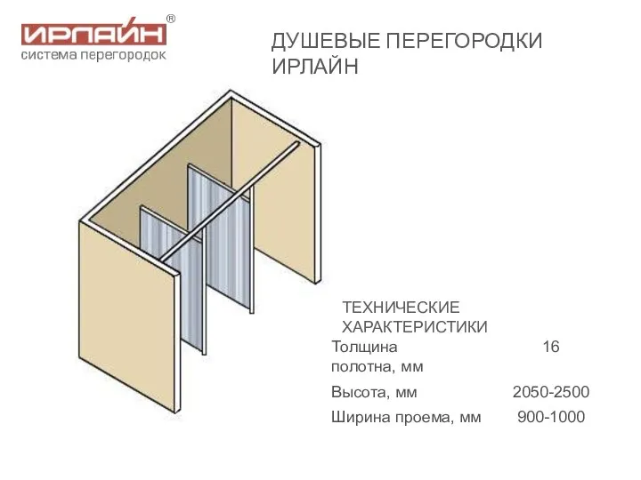 ДУШЕВЫЕ ПЕРЕГОРОДКИ ИРЛАЙН ТЕХНИЧЕСКИЕ ХАРАКТЕРИСТИКИ