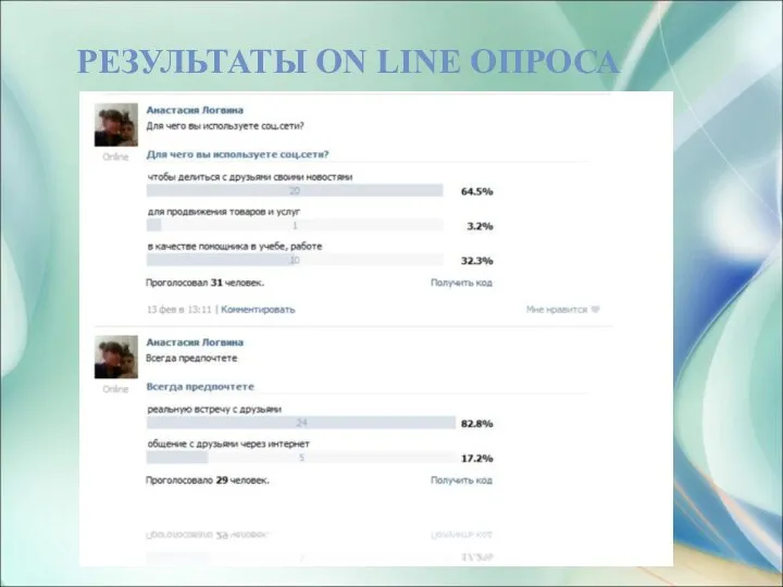 РЕЗУЛЬТАТЫ ON LINE ОПРОСА