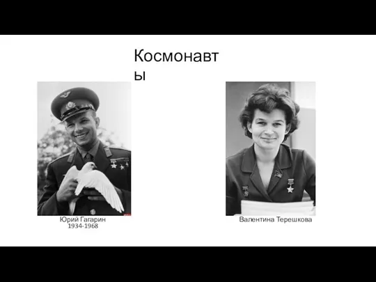 Космонавты Валентина Терешкова Юрий Гагарин 1934-1968