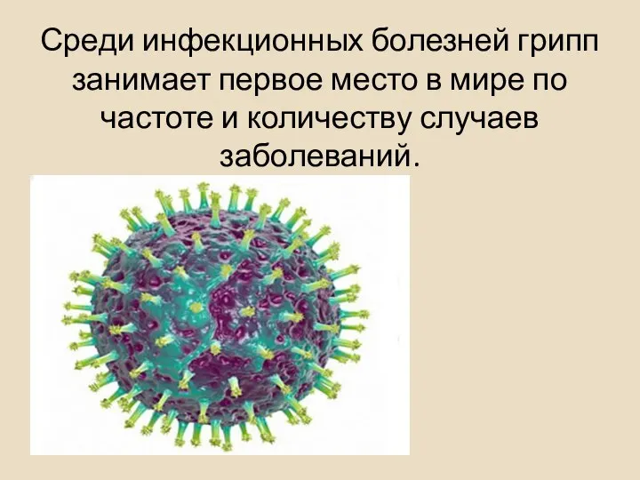 Среди инфекционных болезней грипп занимает первое место в мире по частоте и количеству случаев заболеваний.
