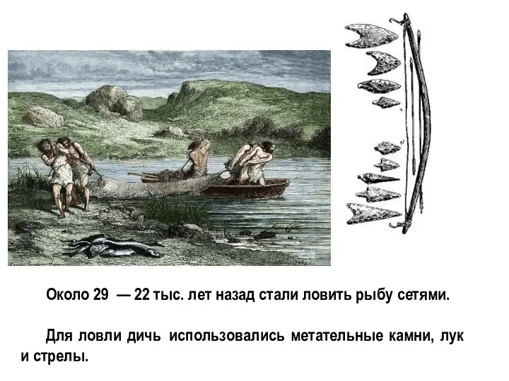 Около 29 — 22 тыс. лет назад стали ловить рыбу сетями. Для