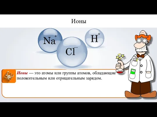 Ионы — это атомы или группы атомов, обладающие положительным или отрицательным зарядом. Ионы