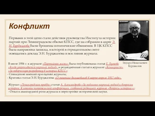 Конфликт Первыми в этой цепи стали действия руководства Института истории партий при