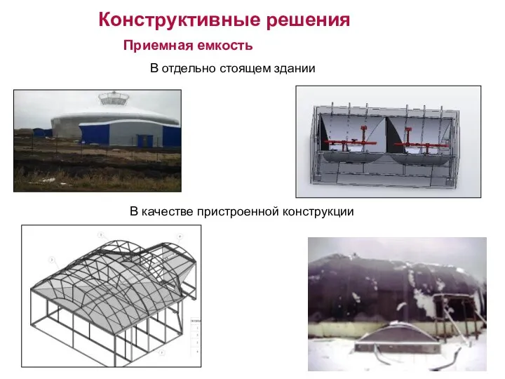 Конструктивные решения Приемная емкость В отдельно стоящем здании В качестве пристроенной конструкции