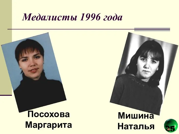 Медалисты 1996 года Мишина Наталья Посохова Маргарита