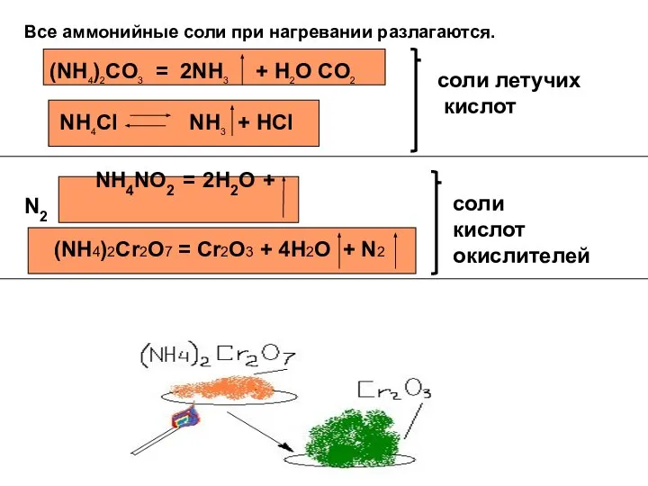 Все аммонийные соли при нагревании разлагаются. (NH4)2CO3 = 2NH3 + H2O CO2