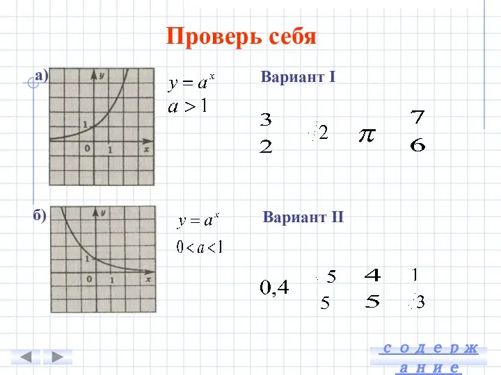 Проверь себя а) б) Вариант I Вариант II содержание