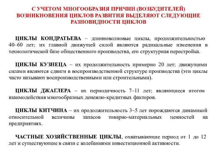 ЦИКЛЫ КОНДРАТЬЕВА – длинноволновые циклы, продолжительностью 40–60 лет; их главной движущей силой