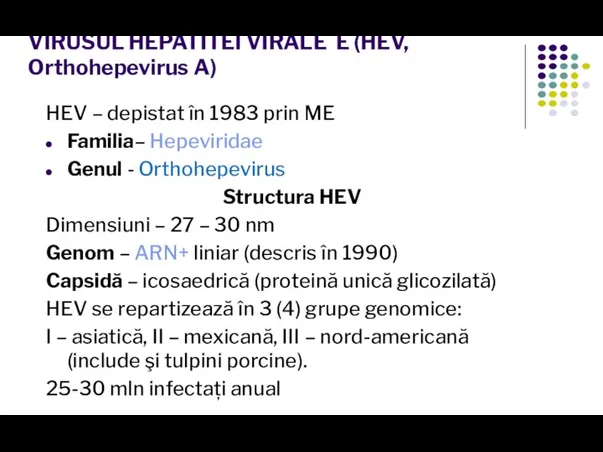 VIRUSUL HEPATITEI VIRALE E (HEV, Orthohepevirus A) HEV – depistat în 1983