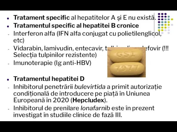 Tratament specific al hepatitelor A şi E nu există. Tratamentul specific al