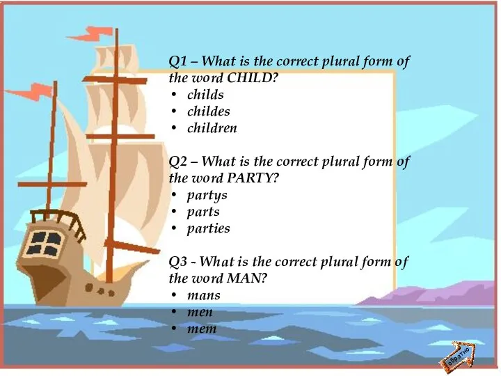 обратно Q1 – What is the correct plural form of the word