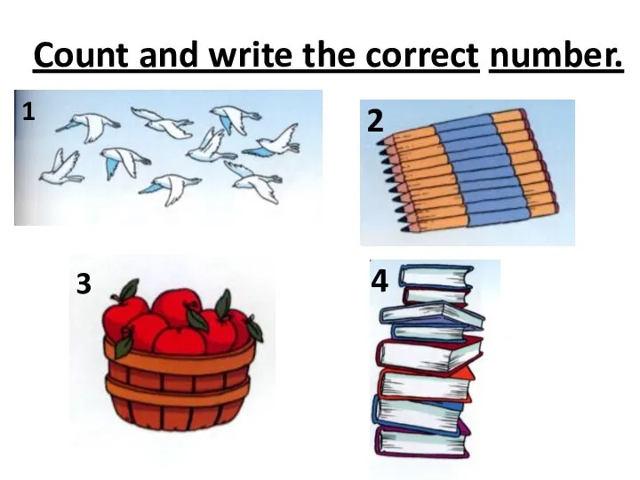 Count and write the correct number. 1 2 3 4