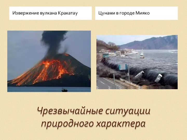 Чрезвычайные ситуации природного характера Извержение вулкана Кракатау Цунами в городе Мияко