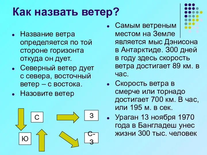 Как назвать ветер? Название ветра определяется по той стороне горизонта откуда он