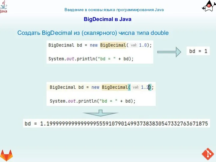 Введение в основы языка программирования Java BigDecimal в Java Создать BigDecimal из (скалярного) числа типа double
