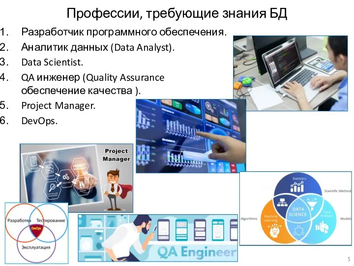 Разработчик программного обеспечения. Аналитик данных (Data Analyst). Data Scientist. QA инженер (Quality