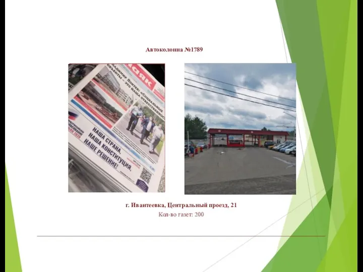 Автоколонна №1789 г. Ивантеевка, Центральный проезд, 21 Кол-во газет: 200