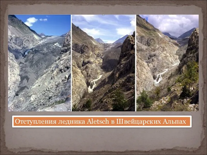 Отступления ледника Aletsch в Швейцарских Альпах