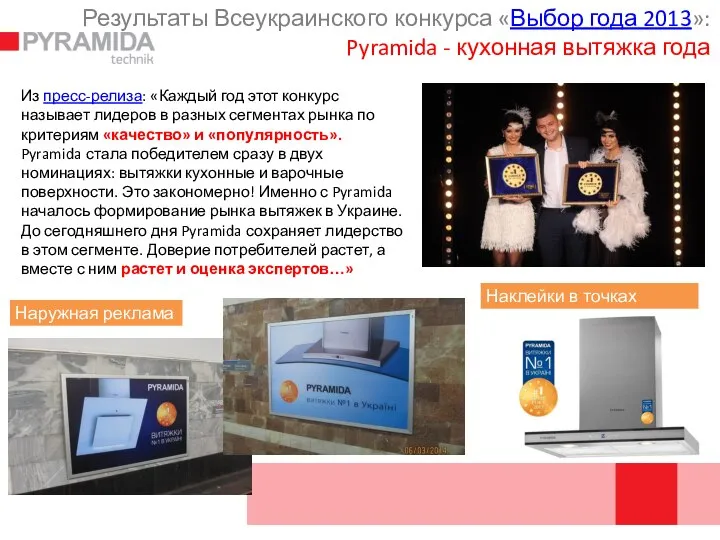 Результаты Всеукраинского конкурса «Выбор года 2013»: Pyramida - кухонная вытяжка года Из