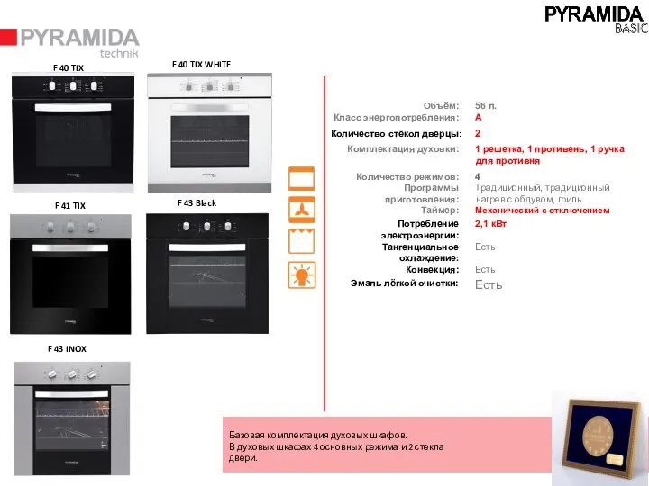 F 40 TIX F 40 TIX WHITE Базовая комплектация духовых шкафов. В