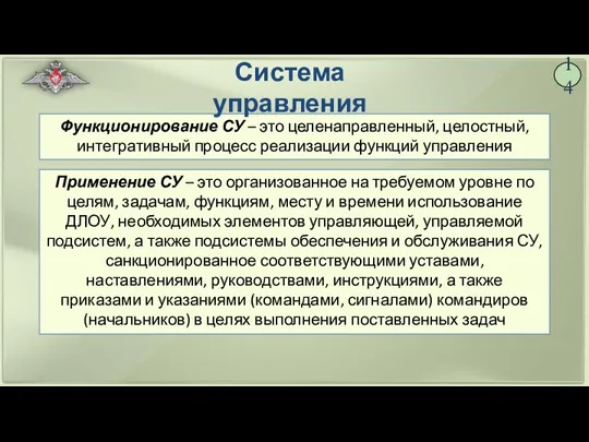 14 Функционирование СУ – это целенаправленный, целостный, интегративный процесс реализации функций управления