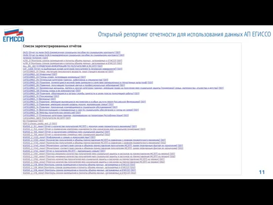 Открытый репортинг отчетности для использования данных АП ЕГИССО