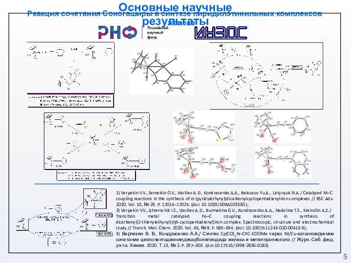 Основные научные результаты Реакция сочетания Соногаширы в синтезе пиридилэтинильных комплексов железа 1)