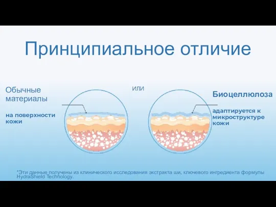 Обычные материалы на поверхности кожи Биоцеллюлоза адаптируется к микроструктуре кожи ИЛИ Принципиальное