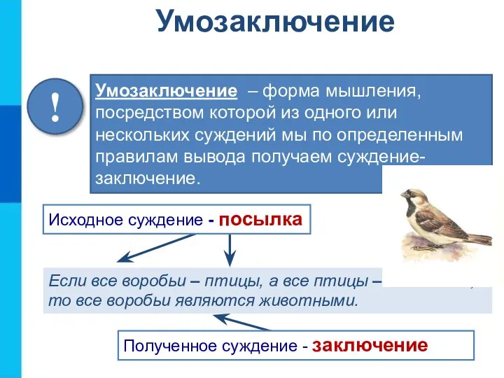 Умозаключение – форма мышления, посредством которой из одного или нескольких суждений мы