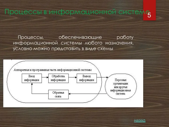 Процессы в информационной системе Процессы, обеспечивающие работу информационной системы любого назначения, условно