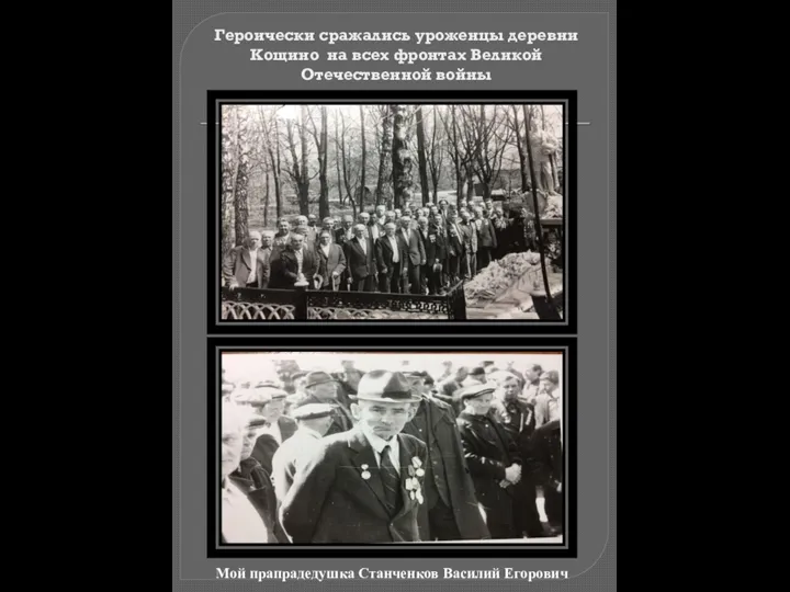 Героически сражались уроженцы деревни Кощино на всех фронтах Великой Отечественной войны Мой прапрадедушка Станченков Василий Егорович