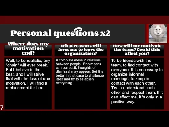 Personal questions x2 Where does my motivation end? Well, to be realistic,