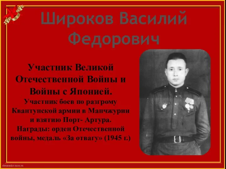 Широков Василий Федорович Участник Великой Отечественной Войны и Войны с Японией. Участник