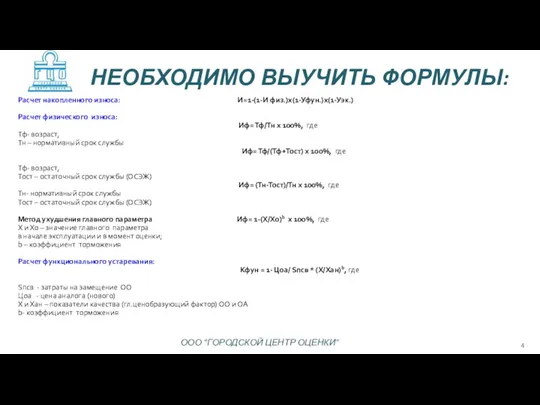 Расчет накопленного износа: И=1-(1-И физ.)х(1-Уфун.)х(1-Уэк.) Расчет физического износа: Иф= Тф/Тн х 100%,