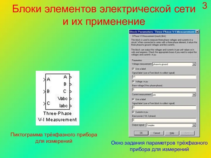 3 Блоки элементов электрической сети и их применение Пиктограмма трёхфазного прибора для