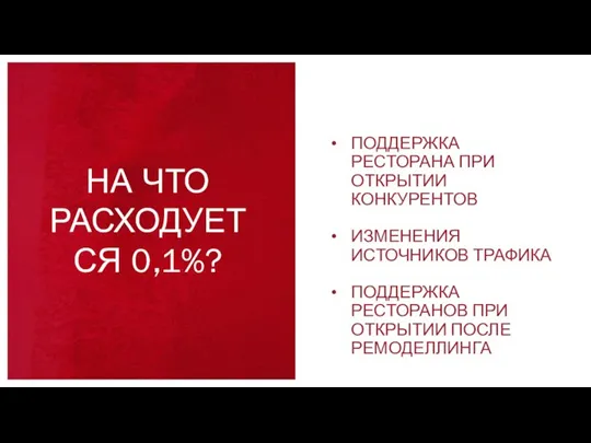 НА ЧТО РАСХОДУЕТСЯ 0,1%? ПОДДЕРЖКА РЕСТОРАНА ПРИ ОТКРЫТИИ КОНКУРЕНТОВ ИЗМЕНЕНИЯ ИСТОЧНИКОВ ТРАФИКА